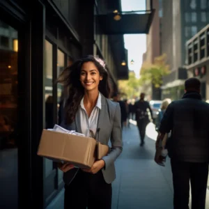 businesswoman_leaves_a_commercial_building_beaming